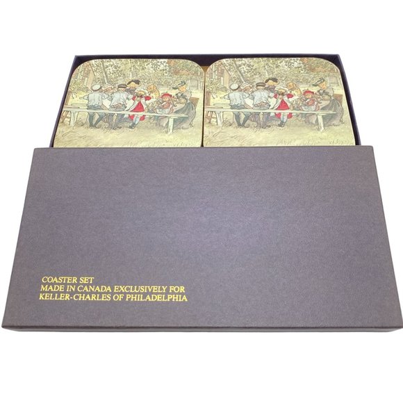 Keller Charles of Philadelphia drink coaster set made Canada Victorian picnic - Picture 1 of 7